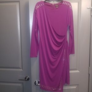 Fuschia Mid length beaded rouche dress